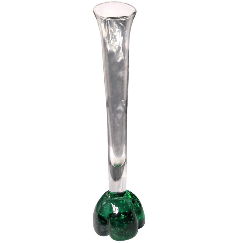 Vintage Mid century Modern Green Bud Vase Fluted Controlled Bubble Bullicante...